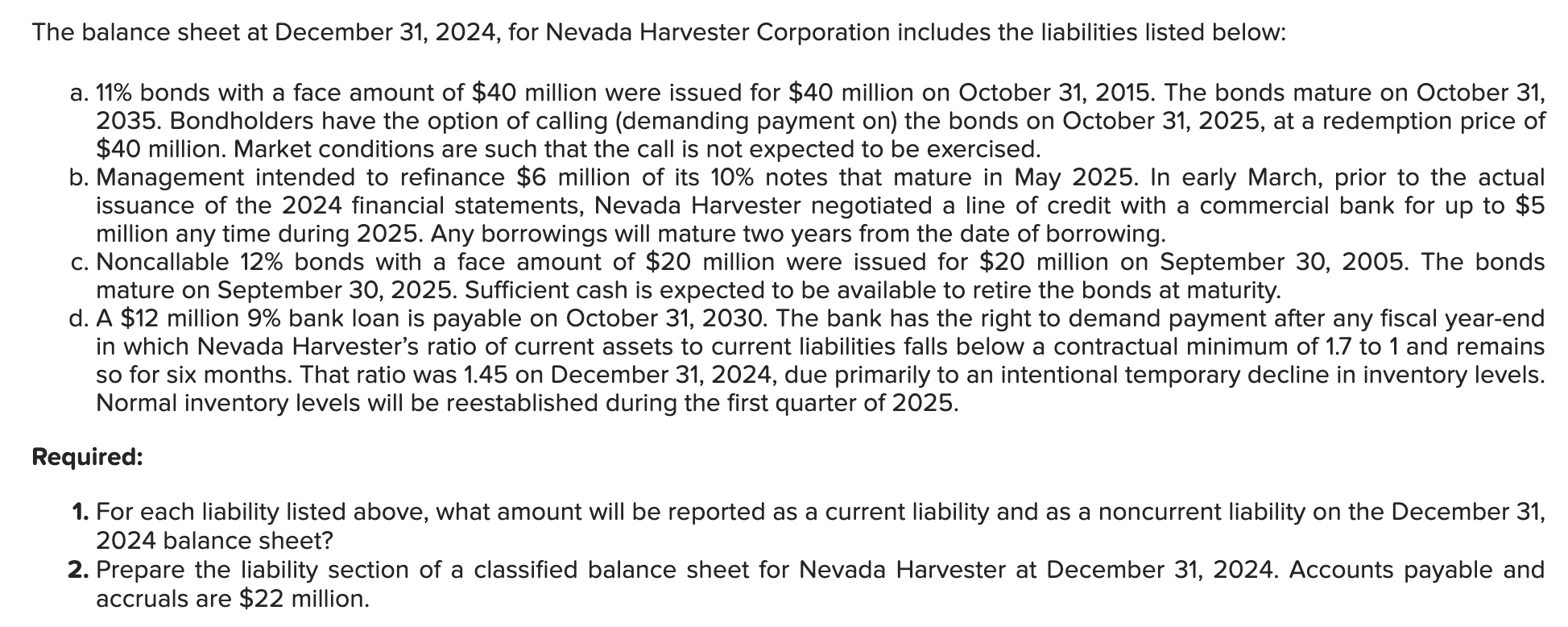 Solved The balance sheet at December 31, 2024, for Nevada