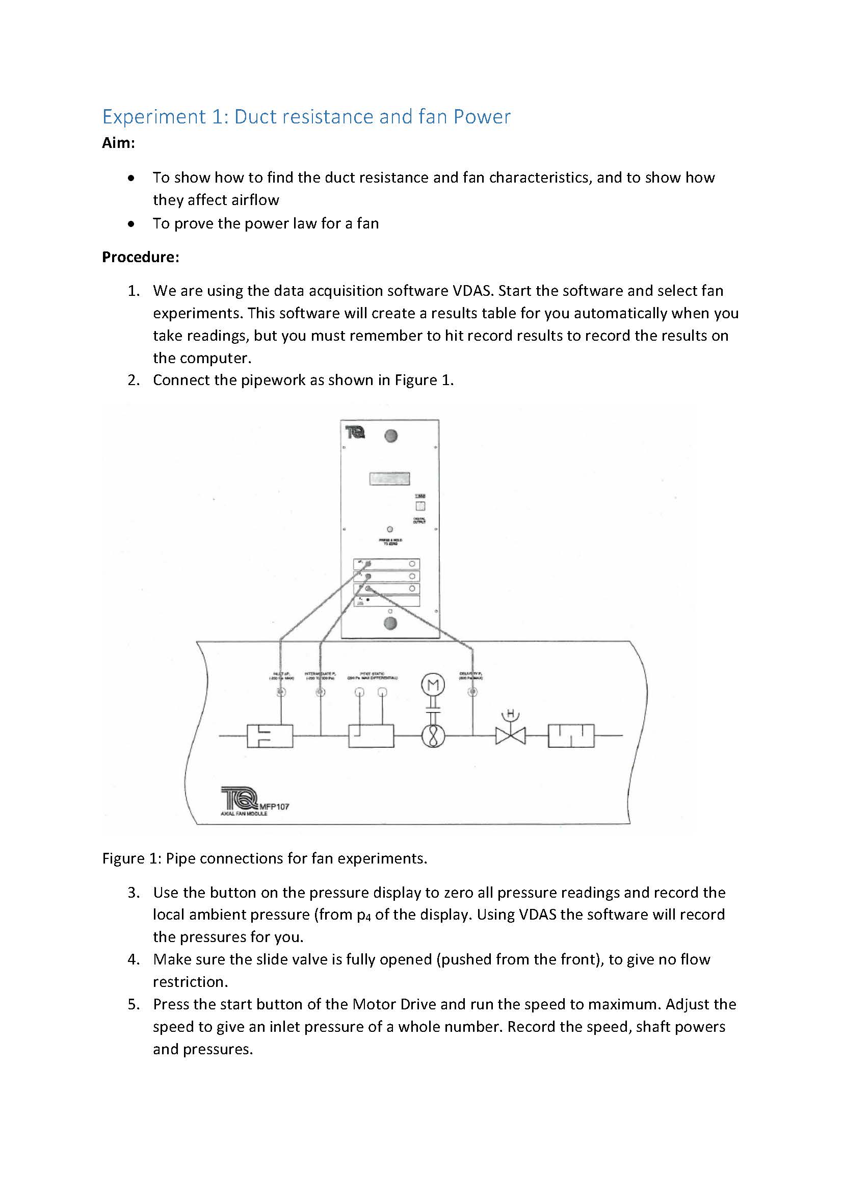Experiment 1: Duct resistance and fan Power Aim: - To | Chegg.com