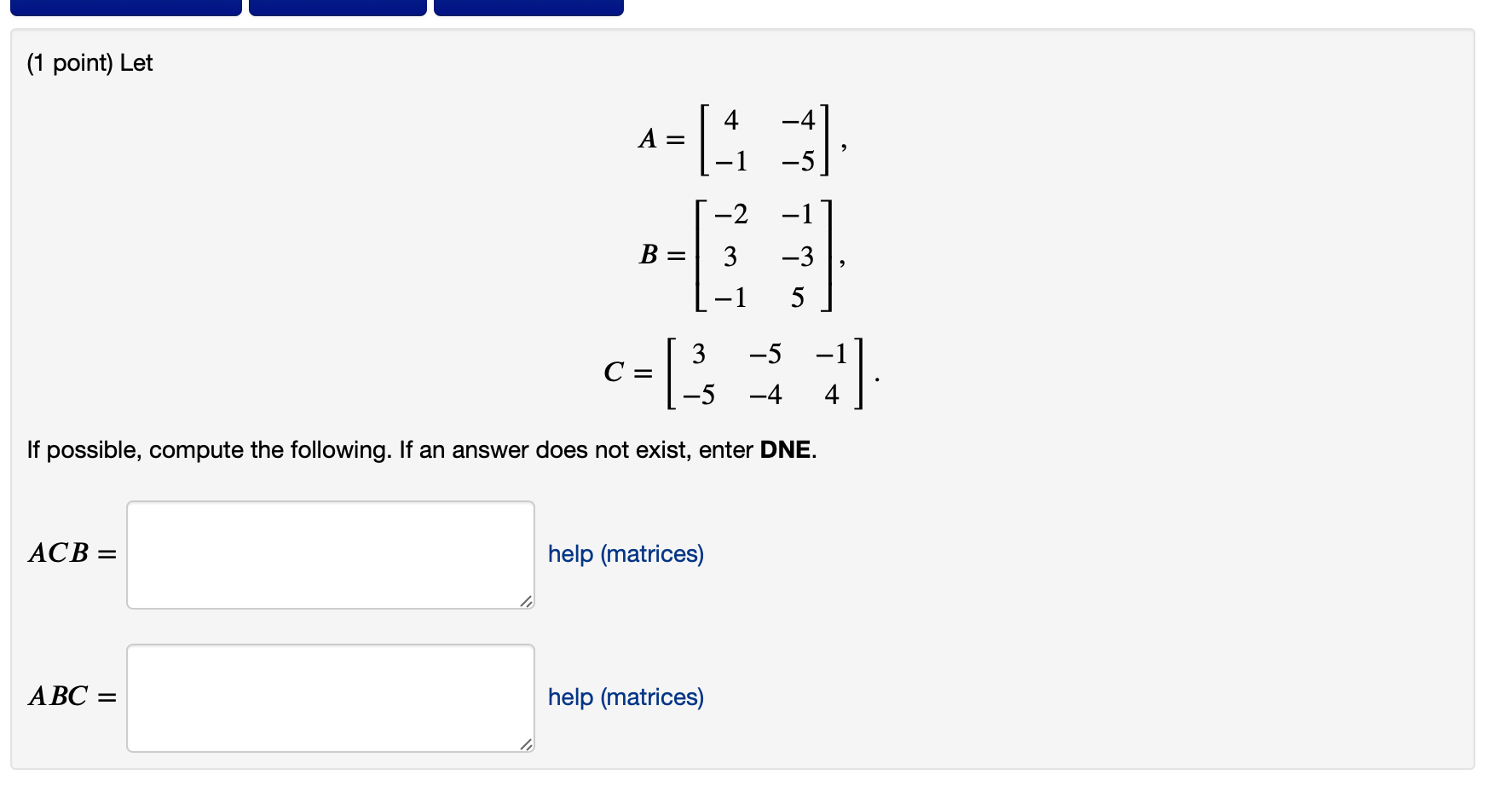 Solved (1 point) Let c=[ 2] If possible, compute the | Chegg.com