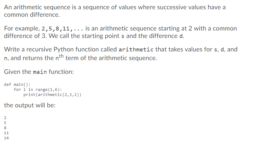 Solved An arithmetic sequence is a sequence of values where | Chegg.com