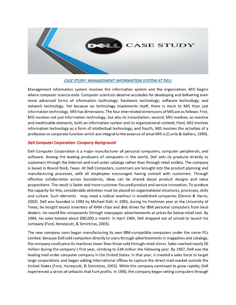 case study management information system at dell with solution pdf