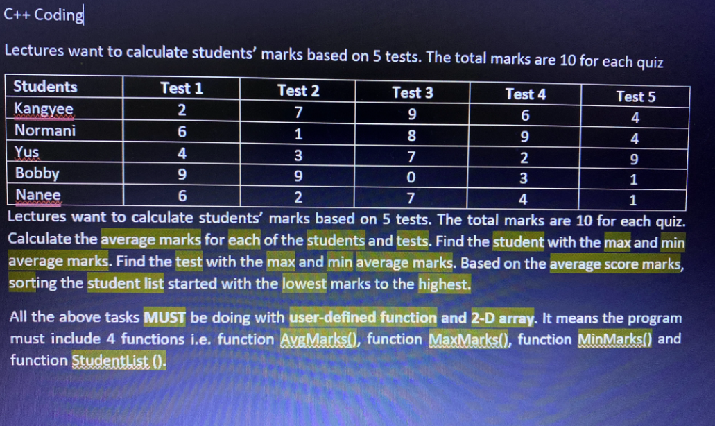 Solved C++ Coding Lectures want to calculate students' marks | Chegg.com