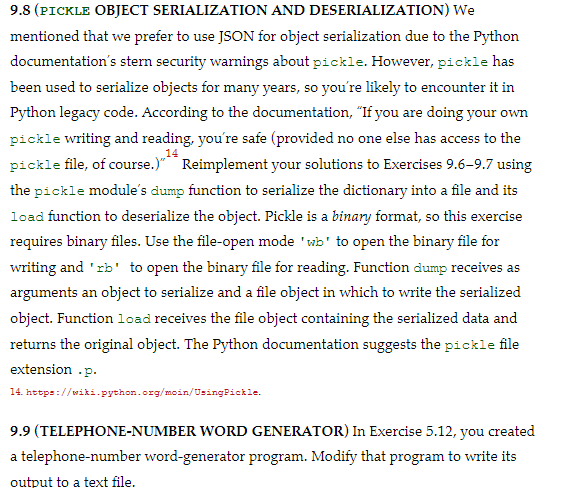 14 9.8 (PICKLE OBJECT SERIALIZATION AND | Chegg.com