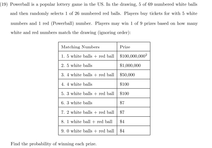 Solved (19) Powerball is a popular lottery in the US. |