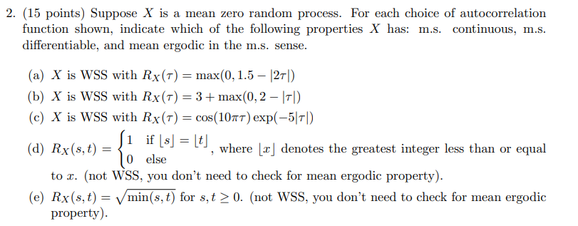 2. (15 points) Suppose X is a mean zero random | Chegg.com