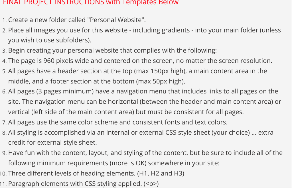 FINAL PROJECT INSTRUCTIONS with Templates Below 1. | Chegg.com