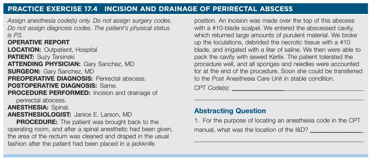 PRACTICE EXERCISE 17.4 INCISION AND DRAINAGE OF | Chegg.com