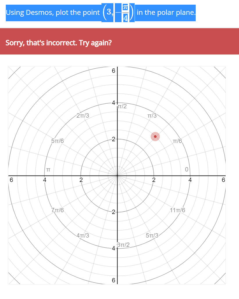 Solved Using Desmos, plot the point 3, in the polar plane.