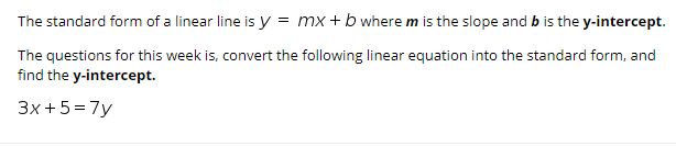 how to convert y=mx b to standard form