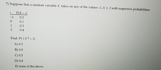 Solved 7) Suppose that a random variable x takes on any of | Chegg.com