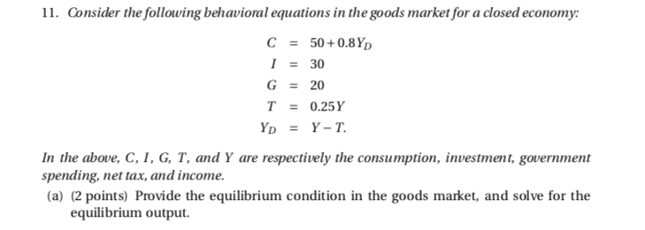 Solved Consider the following behavioral equations in the | Chegg.com