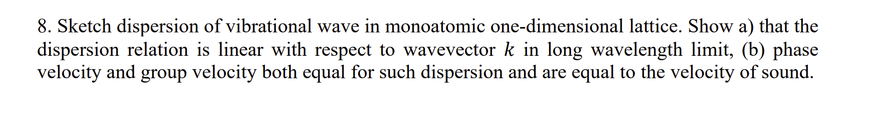 Solved 8. Sketch dispersion of vibrational wave in | Chegg.com