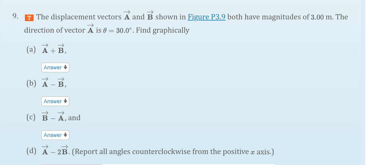 Solved 9. T The displacement vectors A and B shown in Figure | Chegg.com