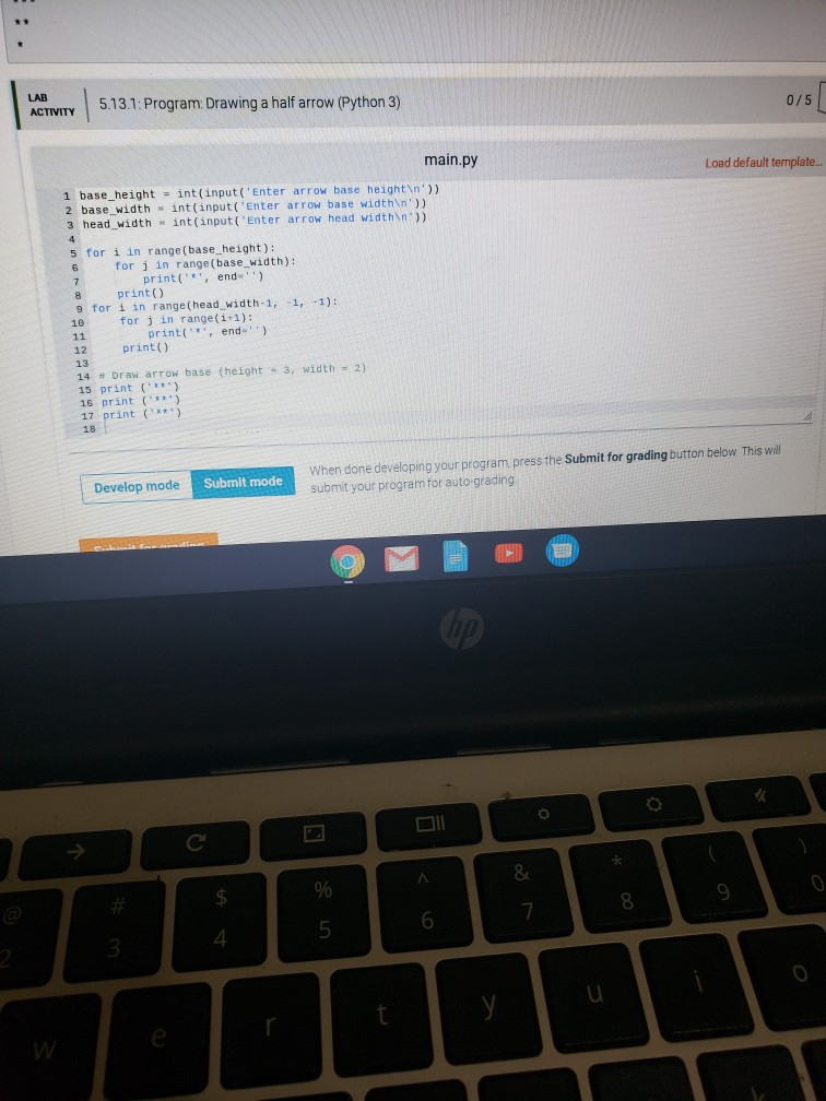 (Solved) : 513 Program Drawing Half Arrow Python 3 Zylab Activity ...