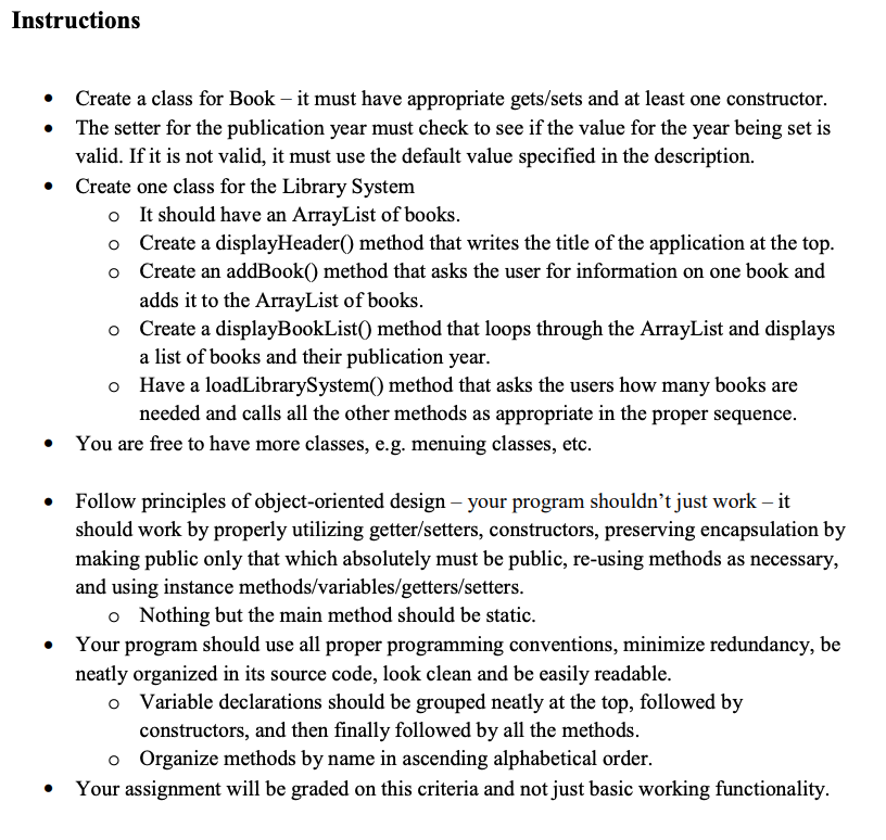Solved Instructions . . • Create a class for Book – it must | Chegg.com