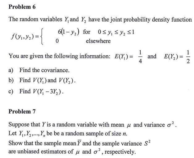 Solved The random variables Y1 and Y2 have the joint | Chegg.com