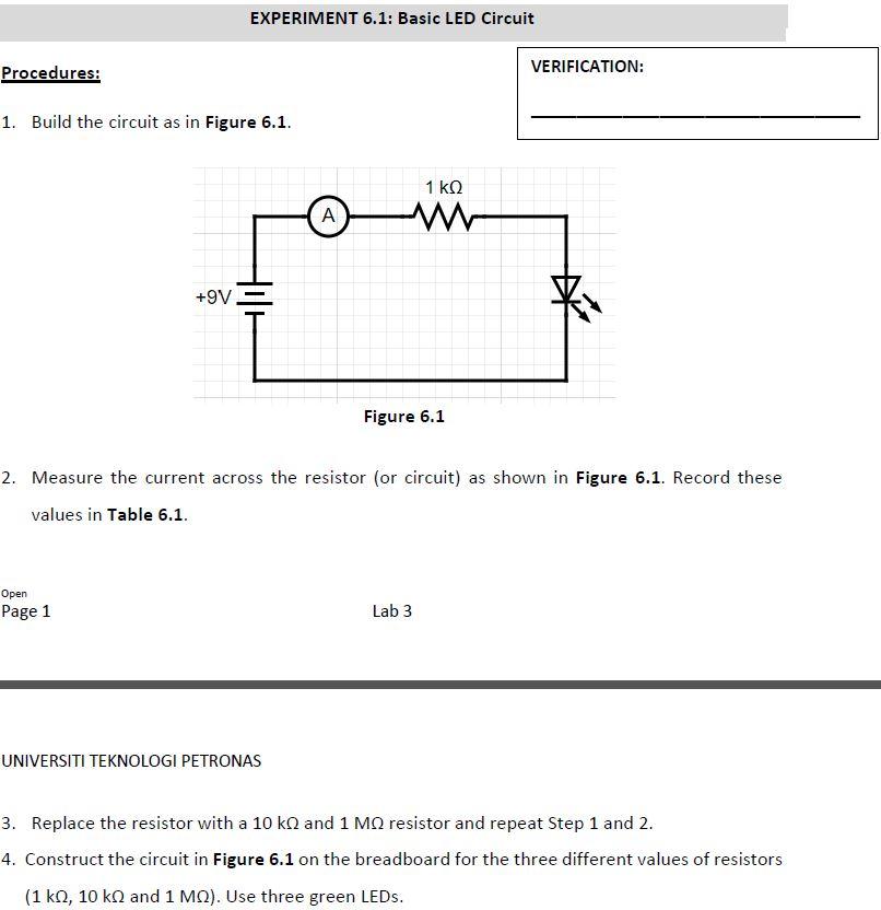 Solved EXPERIMENT 6.1: Basic LED Circuit Procedures: | Chegg.com