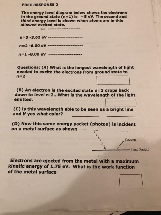 Solved FREE RESPONSE 2 The energy level diagram below shows | Chegg.com