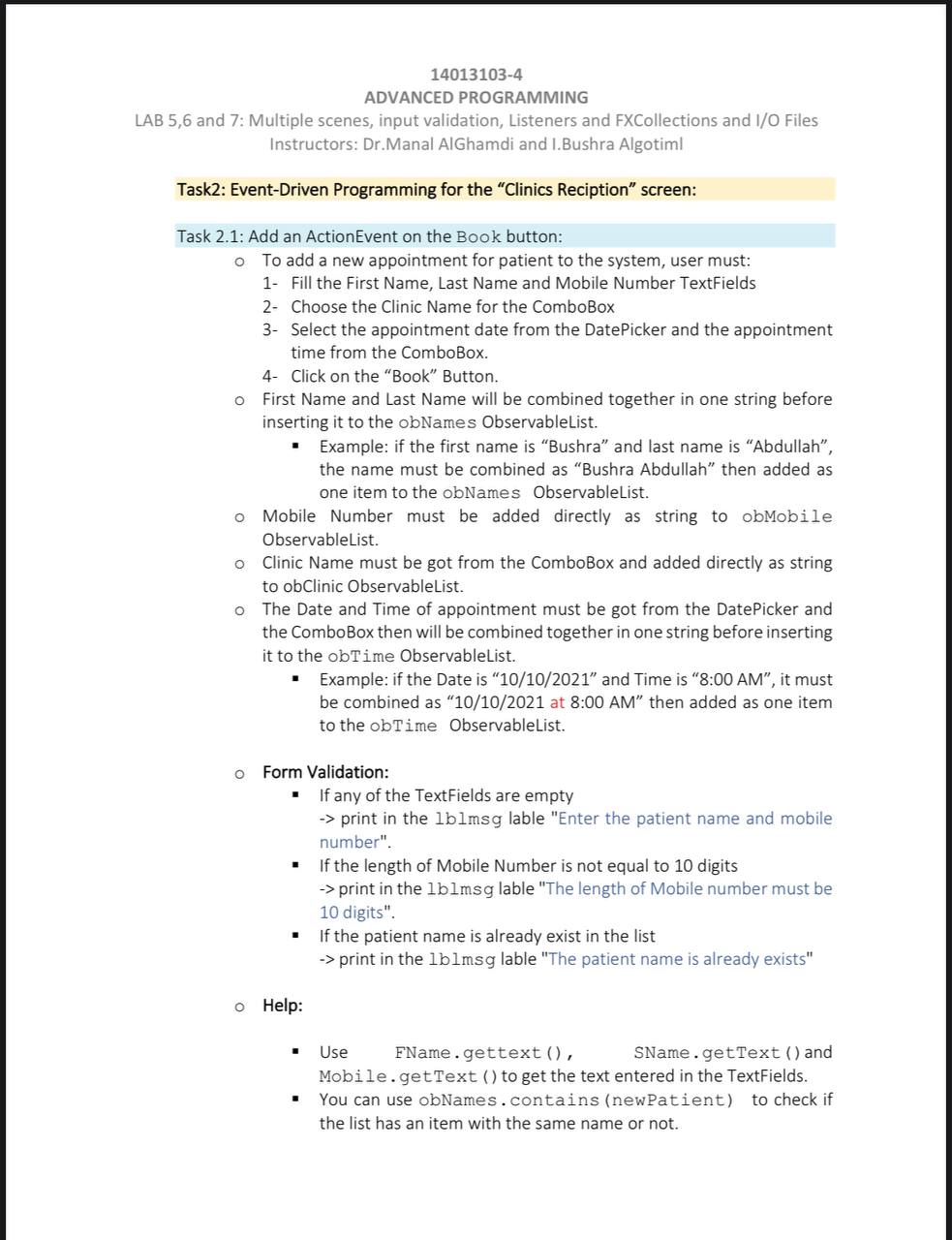 Solved 14013103−4 ADVANCED PROGRAMMING LAB 5,6 and 7: | Chegg.com