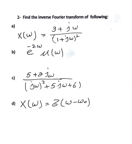 Solved 2- Find The Inverse Fourier Transform Of Following: | Chegg.com