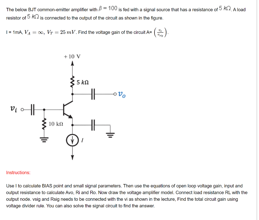 Solved The Below BJT Common-emitter Amplifier With B = 100 | Chegg.com