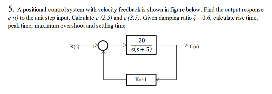 Solved 5. A positional control system with velocity feedback | Chegg.com