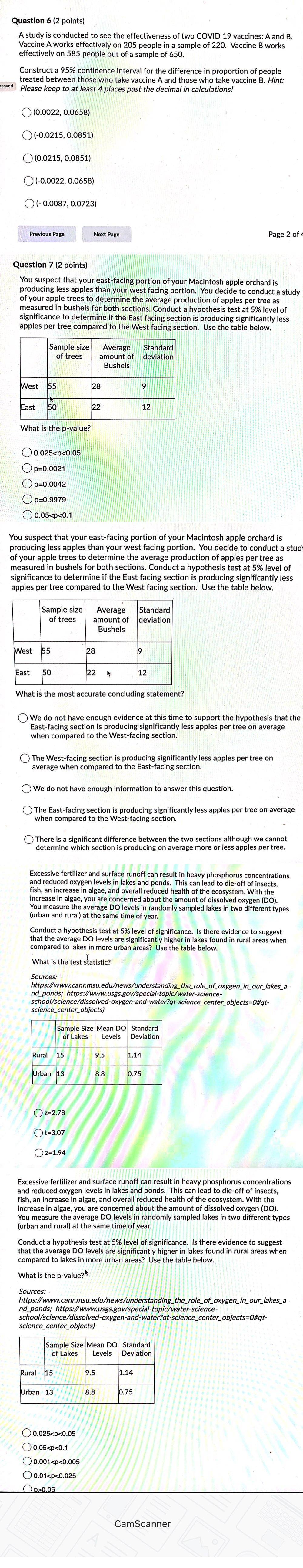 Solved Question 6 (2 points) A study is conducted to see the | Chegg.com