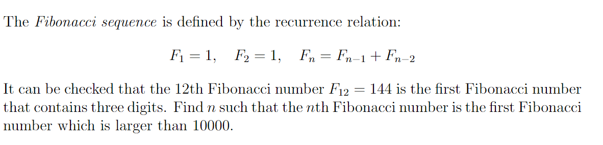 Solved The Fibonacci sequence is defined by the recurrence | Chegg.com