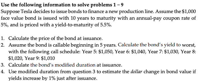 Solved Use The Following Information To Solve Problems 1−9 | Chegg.com