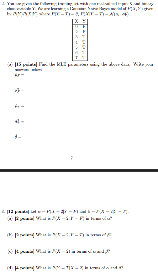 Solved 2. You are given the following training set with one | Chegg.com