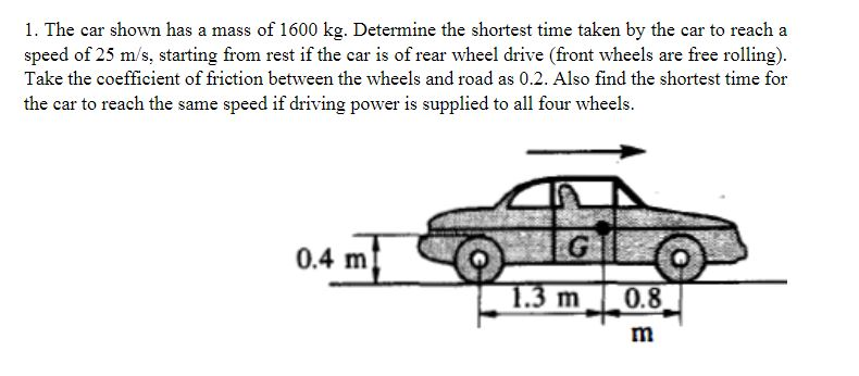 Solved 1 The Car Shown Has A Mass Of 1600 Kg Determine The 9802