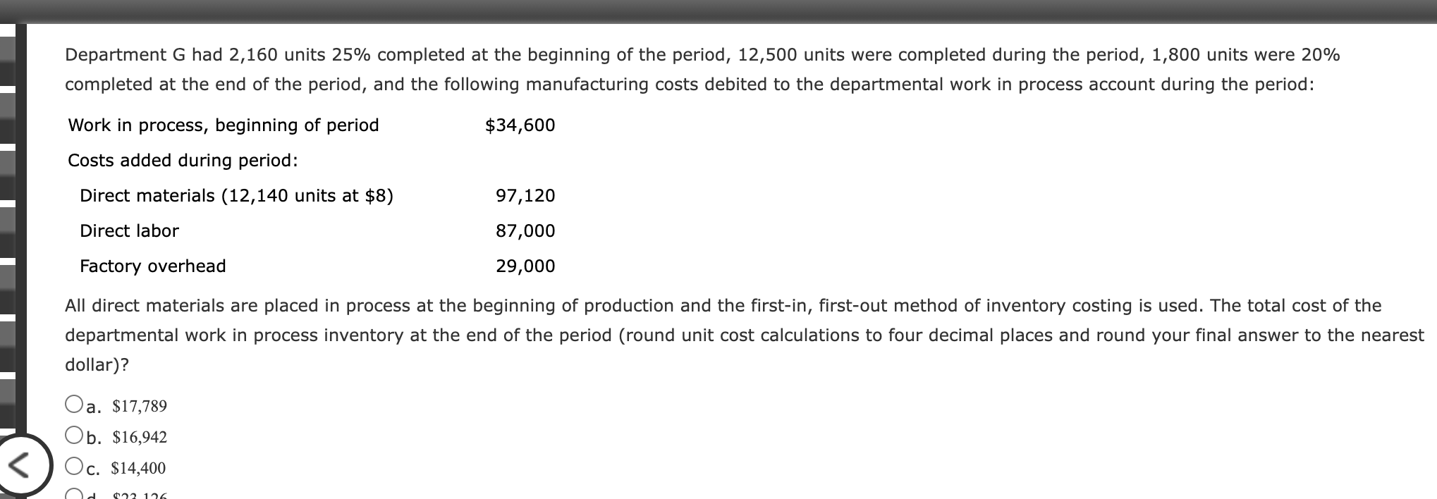 Solved Department G had 2,160 units 25 completed at the