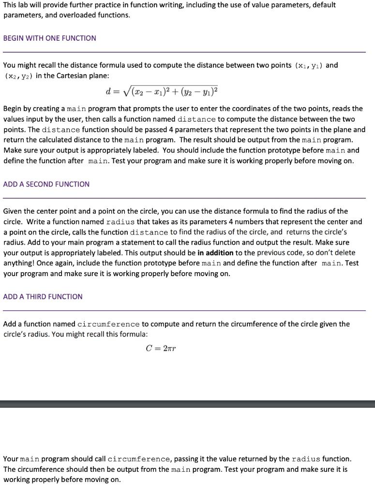 Solved This lab will provide further practice in function | Chegg.com