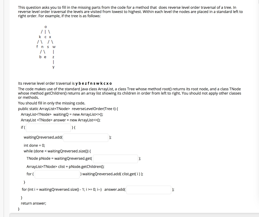 Solved This question asks you to fill in the missing parts | Chegg.com