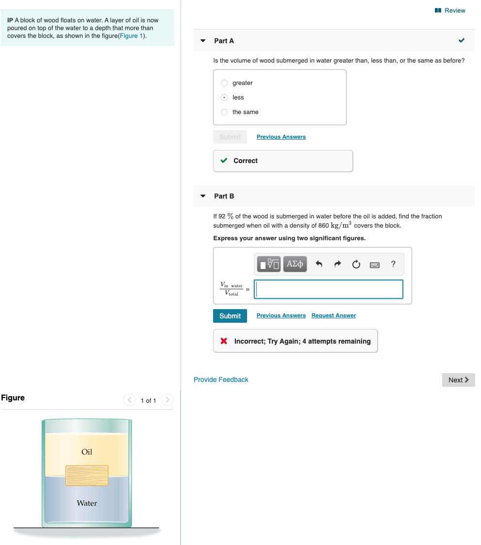 Solved 1 Review IP A block of wood floats on water. A layer