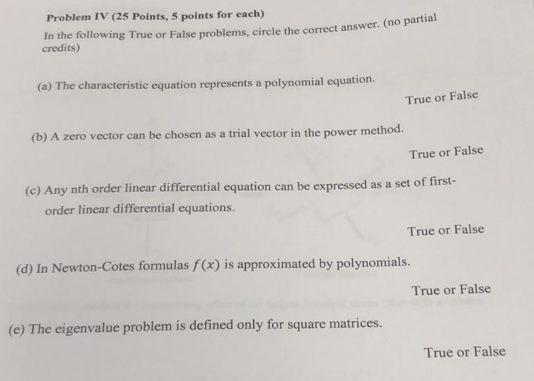 Solved Problem IV (25 Points, 5 points for each) In the | Chegg.com
