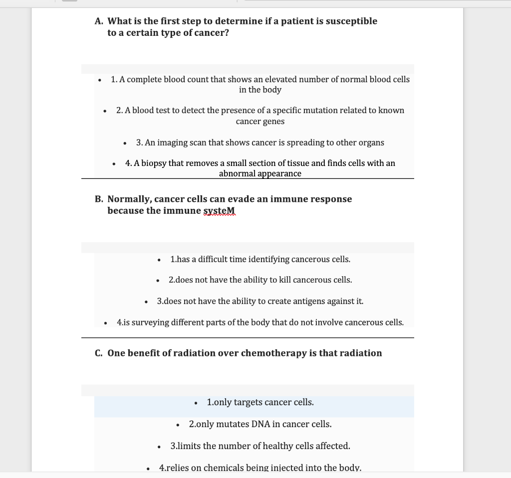 Solved BSC1005 Biology - Cancer Questions - CHOOSE THE