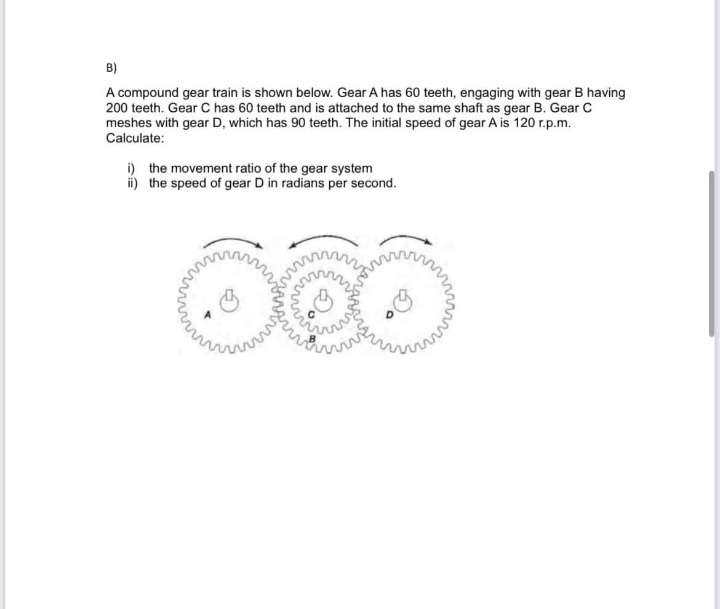 Solved B) A compound gear train is shown below. Gear A has | Chegg.com