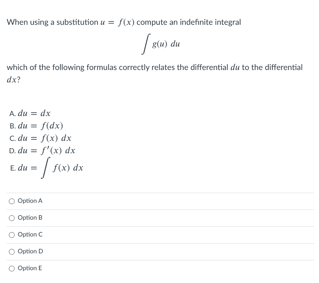 Solved When using a substitution u = f(x) compute an | Chegg.com