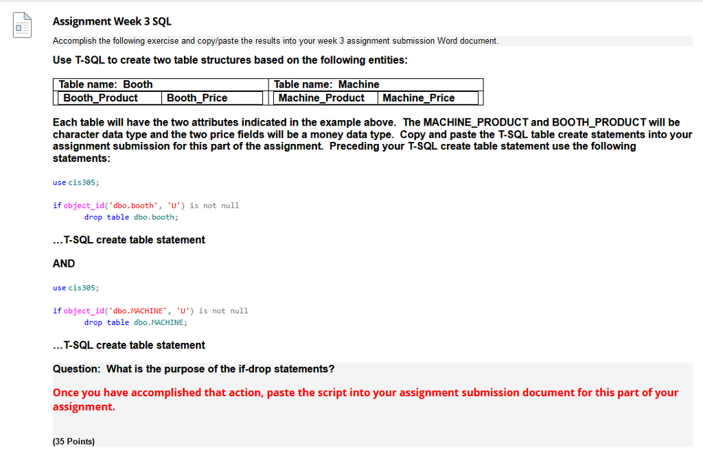 Solved Assignment Week 3 sQL Accomplish the following | Chegg.com