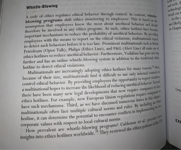 Solved Whistle-Blowing Regulates Ethical Behavior Through | Chegg.com