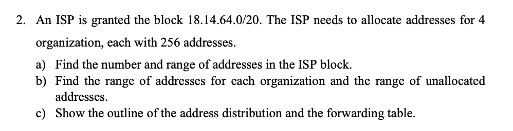 Solved 2. An ISP Is Granted The Block 18.14.64.0/20. The ISP | Chegg.com