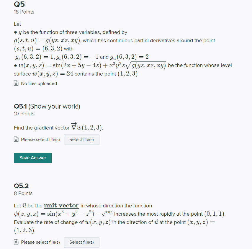 Solved Q5 18 Points Let G Be The Function Of Three Varia Chegg Com