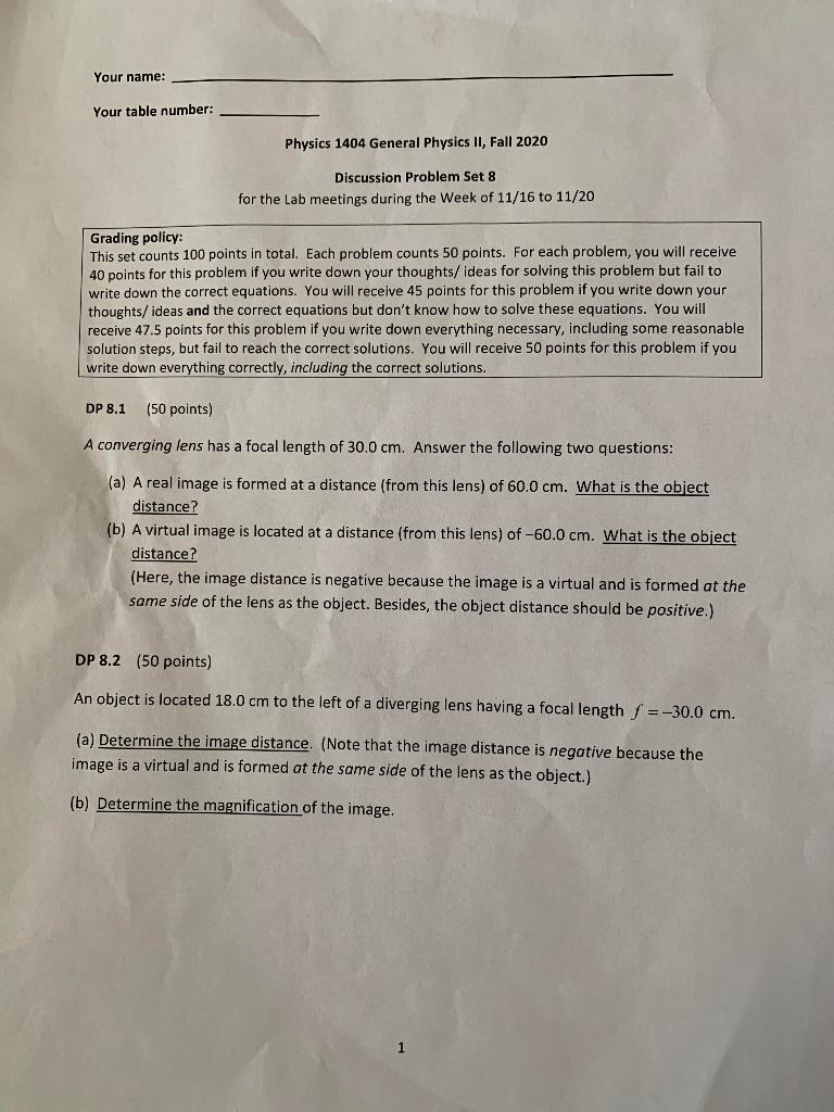 Solved Discussion Problem Set 8 A Converging Lens Has A Chegg Com