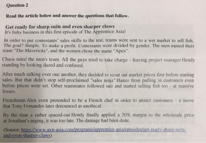 Solved Question 2 Read the article below and answer the | Chegg.com