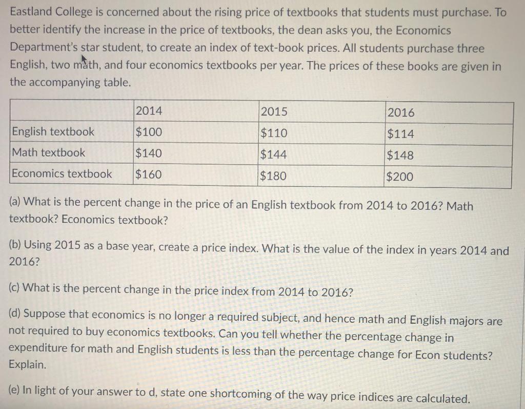 Solved Eastland College is concerned about the rising price