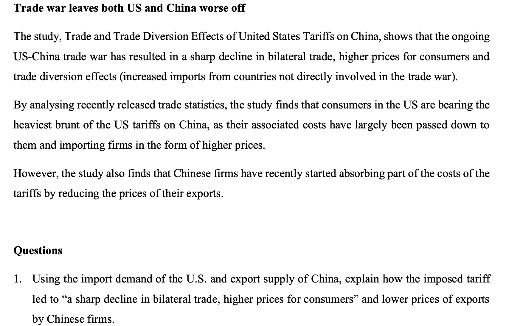 Solved Trade War Leaves Both US And China Worse Off The | Chegg.com