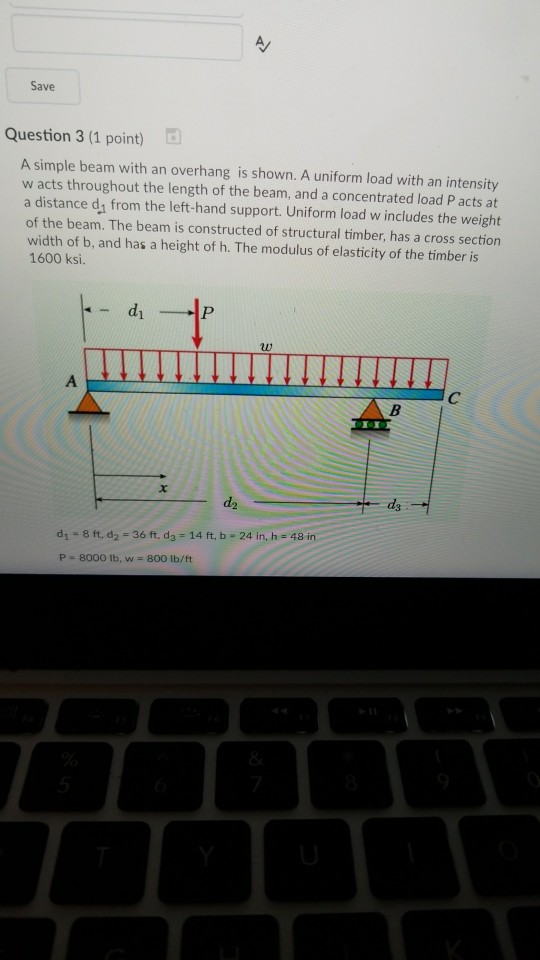 Solved Save Question 3 (1 point) A simple beam with an | Chegg.com