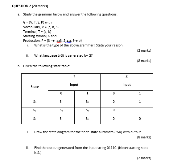 Solved Question 2 Marks A Study The Grammar Below A Chegg Com