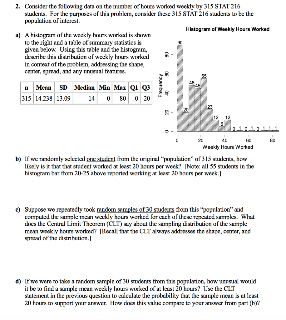 Solved 2. Consider the following data on the number of hours | Chegg.com